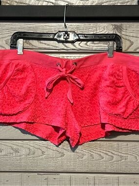 Juicy Couture Hot Pink Terry Drawstring Shorts with Heart Texture Y2K